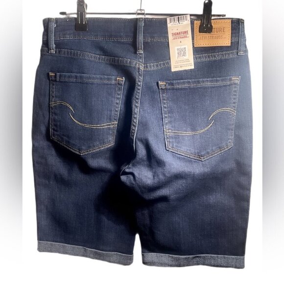 NWT Levi's Blue mid rise stretch 5 pocket Bermuda Jean Shorts with Cuffed Hem - Picture 3 of 4